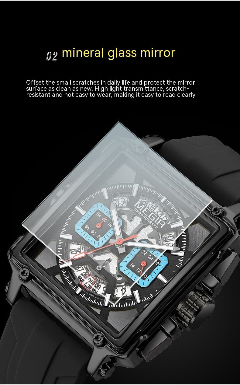 Men's Square Sports Quartz Watch - Waterproof Luminous
