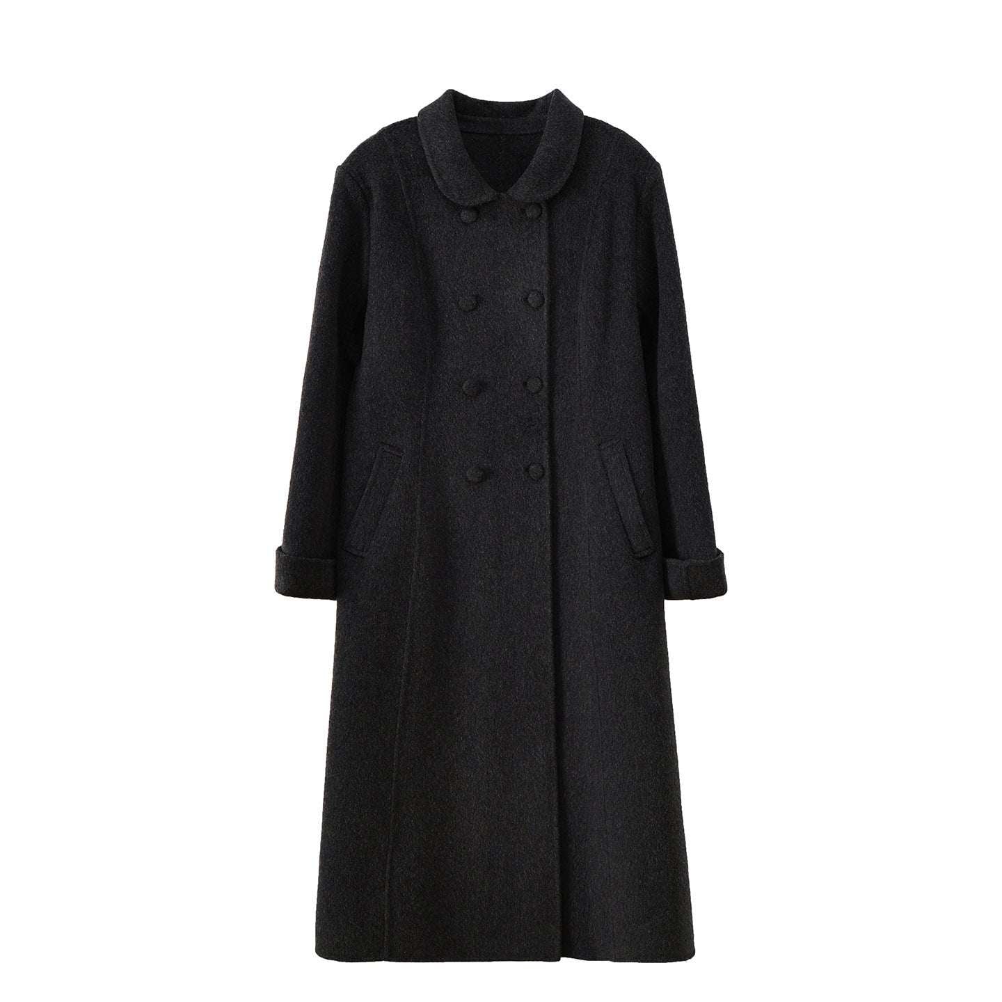 Women's Retro Fitted Double-Faced Wool Coat – Extra-Long High-Waist Elegant Winter Coat | Apricot & Black | XL–4XL