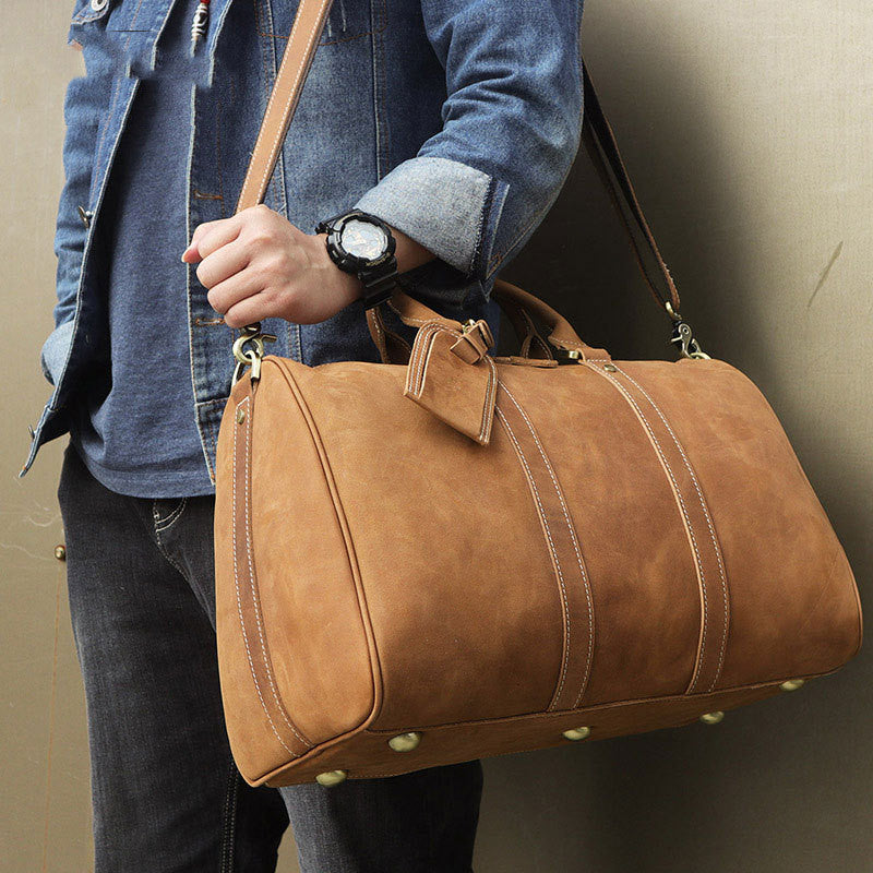 Vintage Distressed Cowhide Leather Duffle Bag