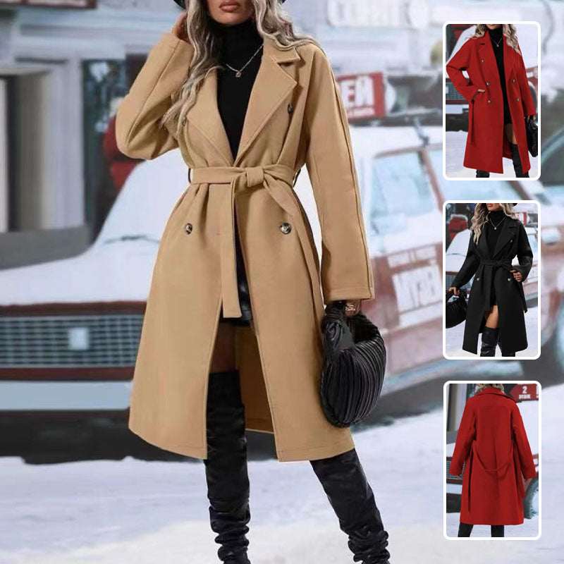 Women's Double-Breasted Lapel Trench Coat With Belt | 5 Colours | S–2XL