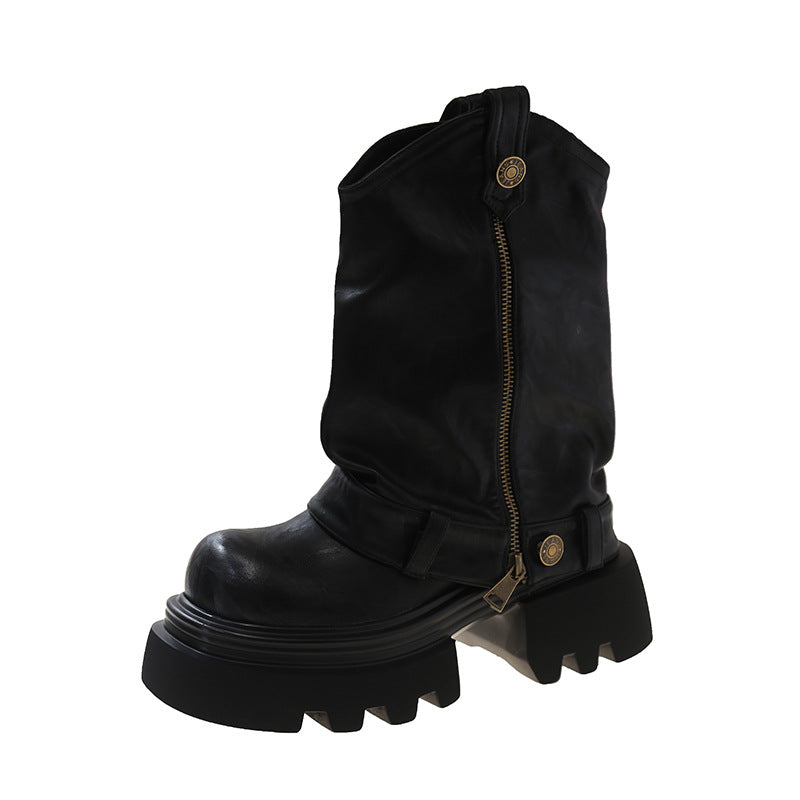 Black boot with gaiter on a white background