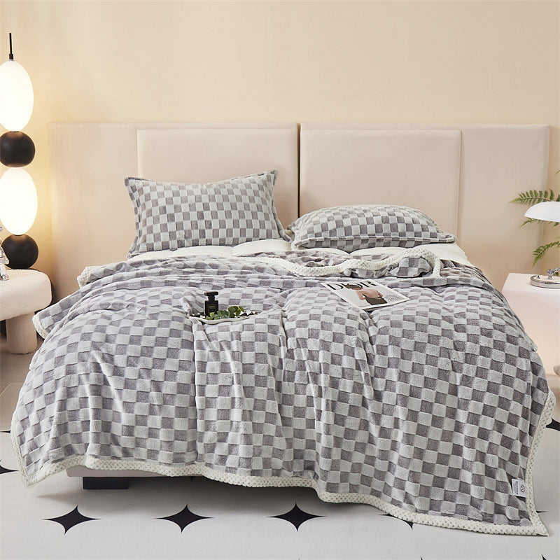 Plaid Rabbit Plush Woolen Blanket Bed Sheet