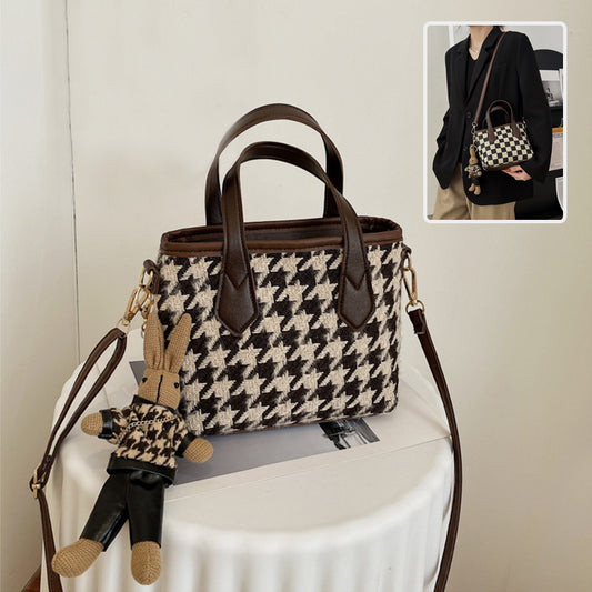 Houndstooth Checkerboard Shoulder Bag - Women's All-Match Messenger Tote