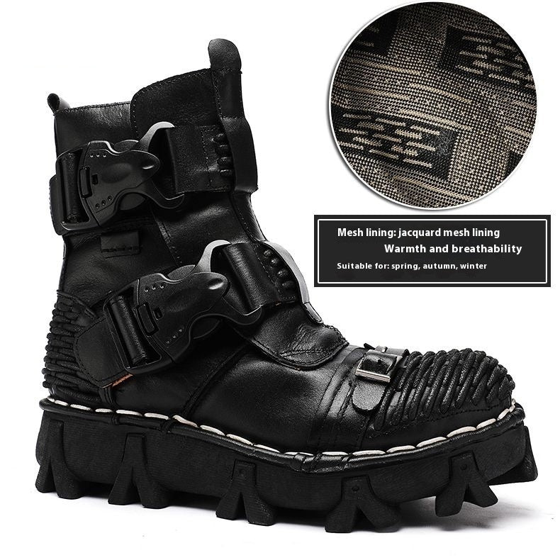 Black boot with mesh lining feature on a white background