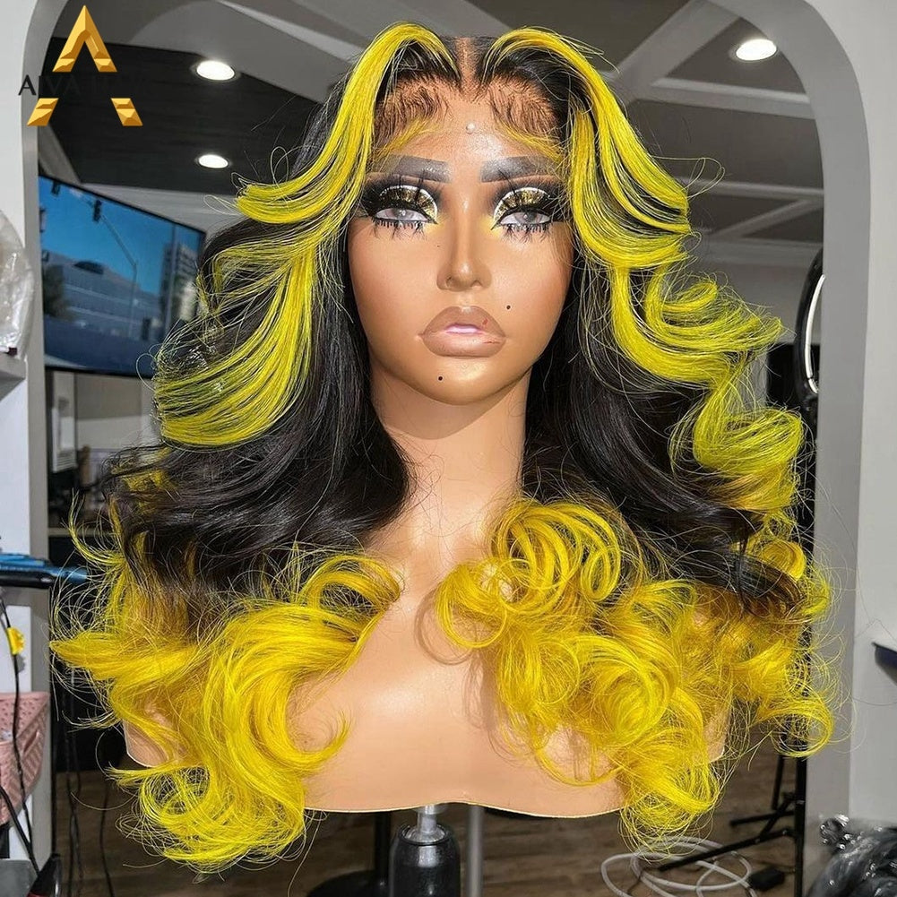 Gradient Orange Yellow Blue And Green Real Hair Headgear - Colorful Human Hair Wig