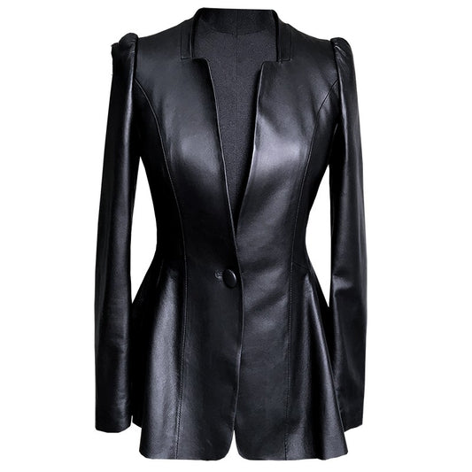 Black leather blazer on a white background