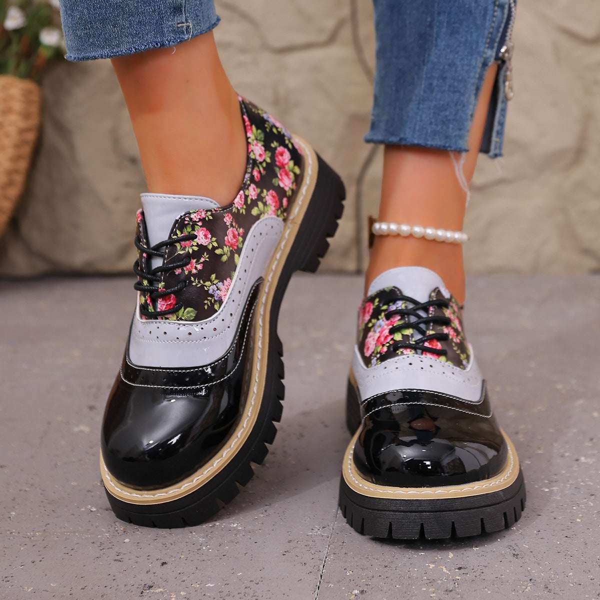 Women's Plus-Size Chunky Heel Casual Shoes - Color-Blocked Fashion Sneakers