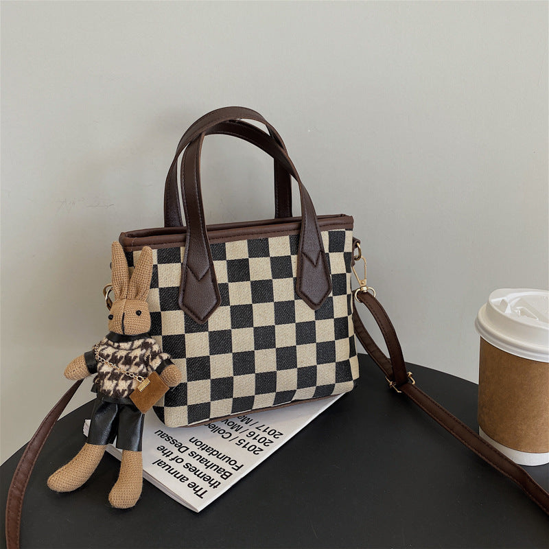 Houndstooth Checkerboard Shoulder Bag - Women's All-Match Messenger Tote