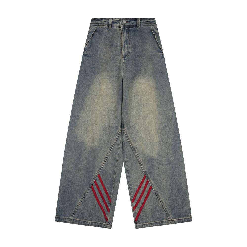 Women's Striped Straight-Leg Denim Trousers | Blue | M–XL