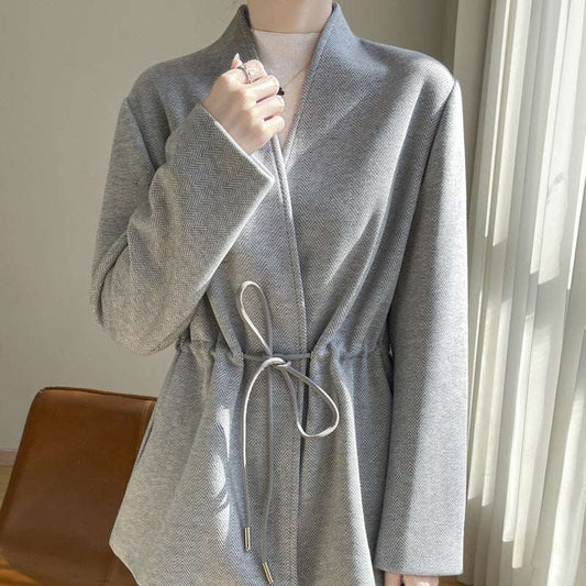 Women's Cashmere-Blend V-Neck Knit Cropped Blazer | Black & Light Gray | M–XL