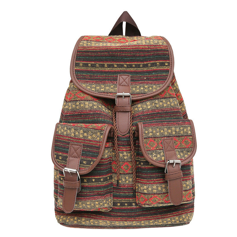 National Style Contrast Color Backpack - Large Capacity Travel Bag