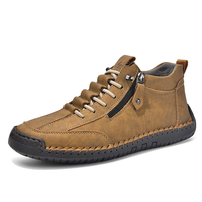 Men's Casual Leather Shoes - Adult Retro High Top White