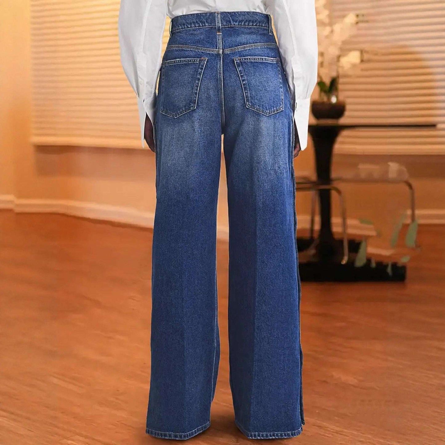 Women's Heart-Shaped Rivet Denim Pants | Dark Blue | S–XL