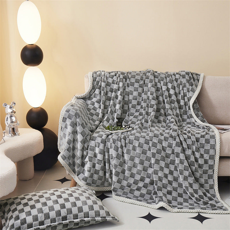 Plaid Rabbit Plush Woolen Blanket Bed Sheet