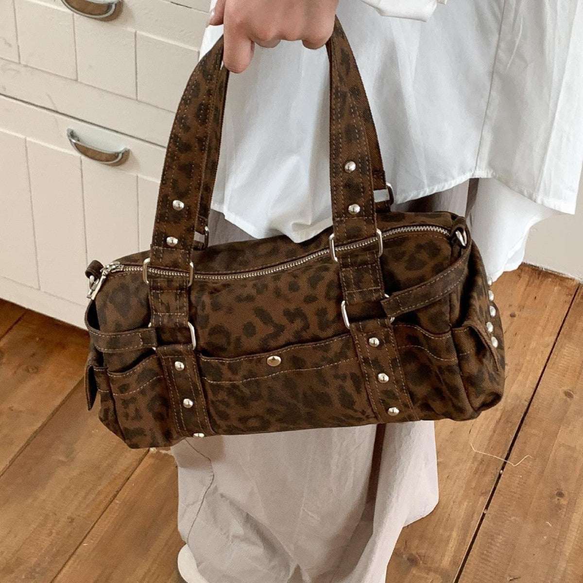 Retro Leopard Print Plush Handbag - Stylish Soft Crossbody Bag