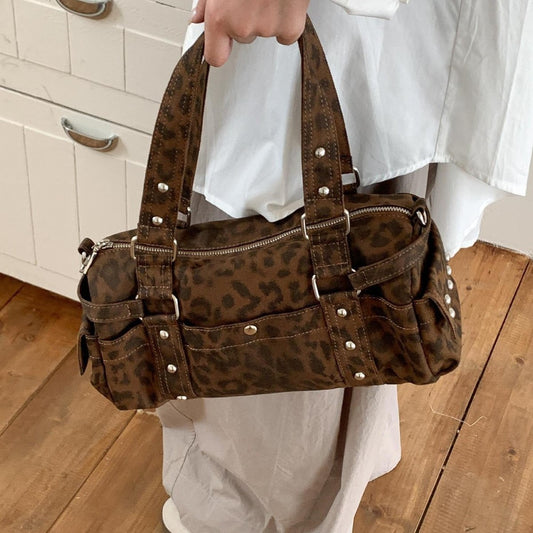 Retro Leopard Print Plush Handbag - Stylish Soft Crossbody Bag