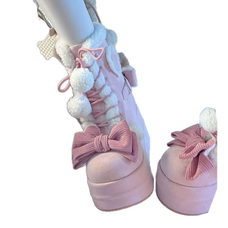 Autumn And Winter New Thick Bottom Sweet Soft Girl Cute Fur Ball Boots