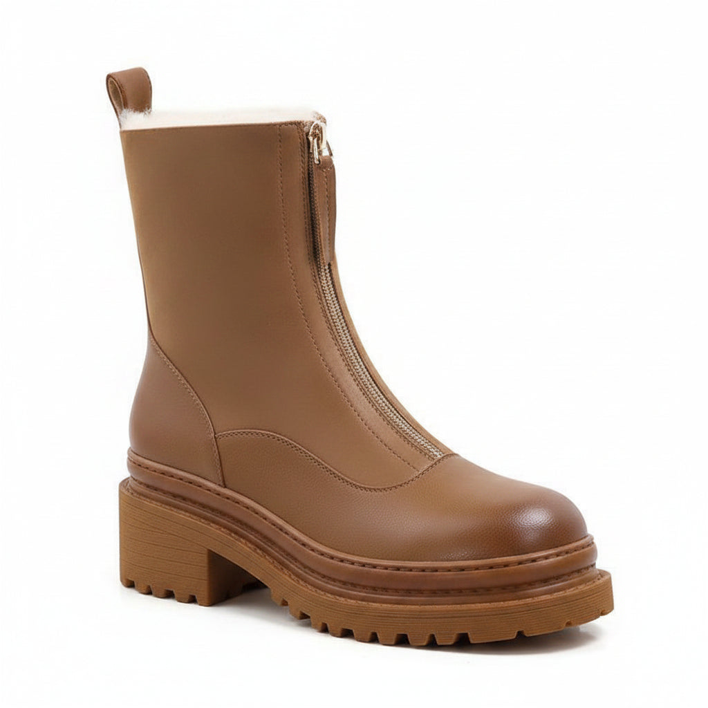 Brown boot with a white interior on a white background