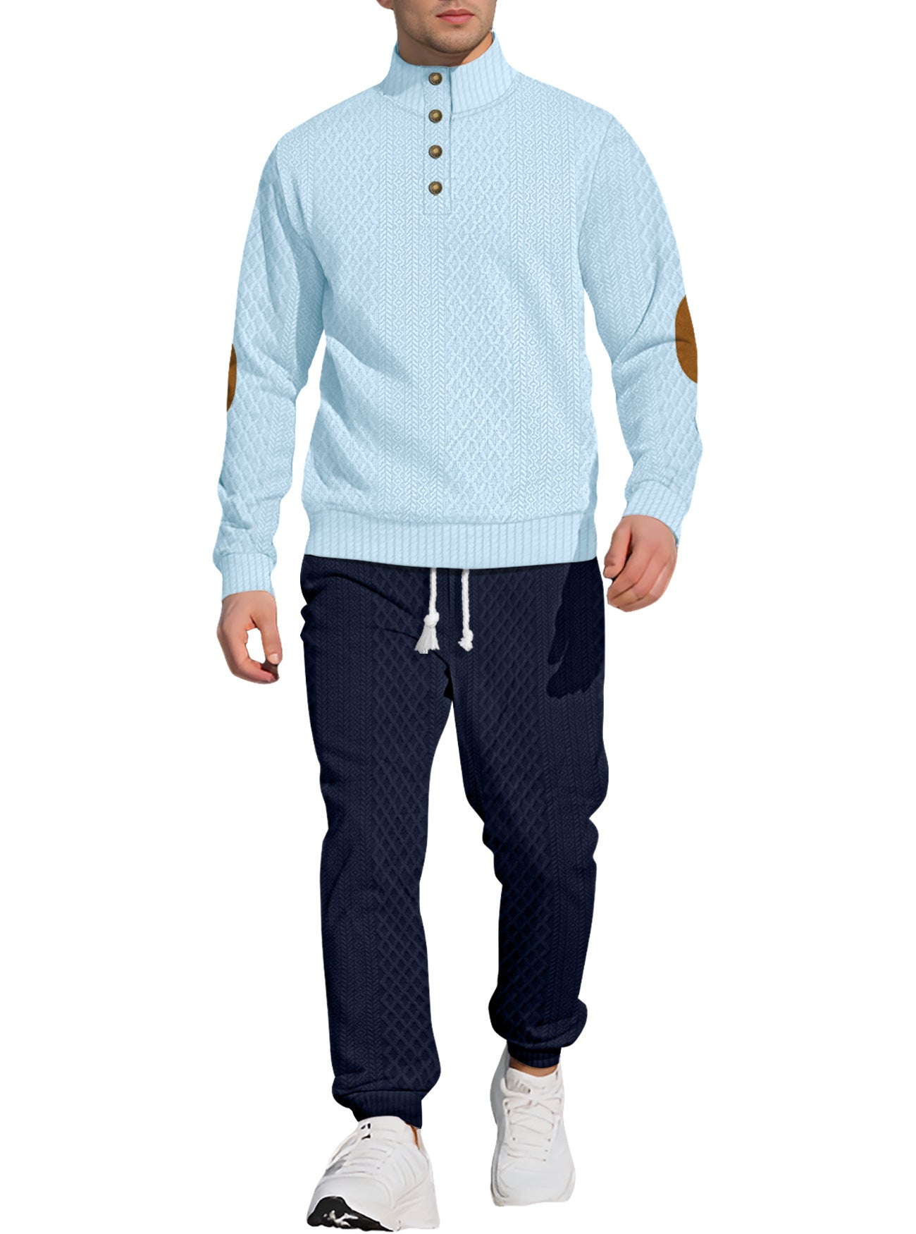 Men's Stand Collar Sports Suit - Light Gray Long Sleeve Outdoor Set Multiple Sizes