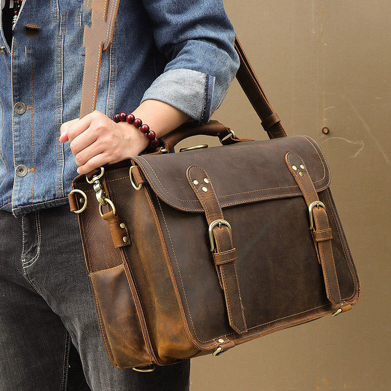 Messager Crazy Horse Cowhide Leather Messenger Bag