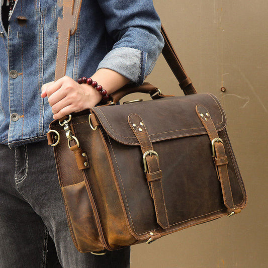 Messager Crazy Horse Cowhide Leather Messenger Bag
