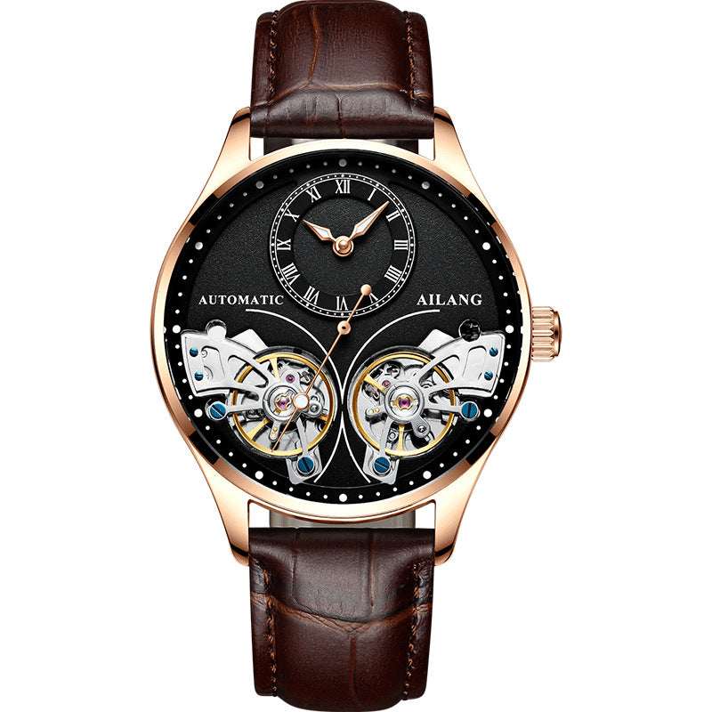 Men's Automatic Mechanical Watch – Tourbillon Moon Phase Transparent Case Back 41mm Titanium Bezel | 16 Styles
