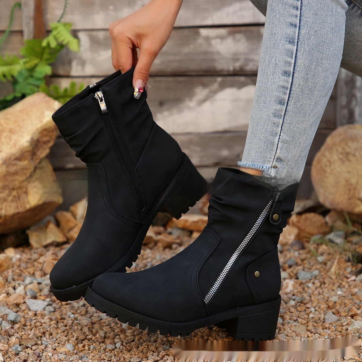 Women's Belt Buckle Ankle Boots - Adult Elastic Band Retaining Ring Boots
