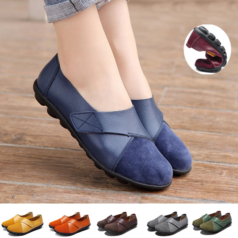 Women's Leather Patchwork Loafers - Soft Sole Flats
