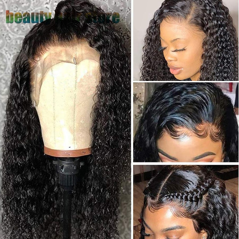 Women's Brazilian Kinky Curly Lace Front Human Hair Wig - Natural Color Multiple Lengths