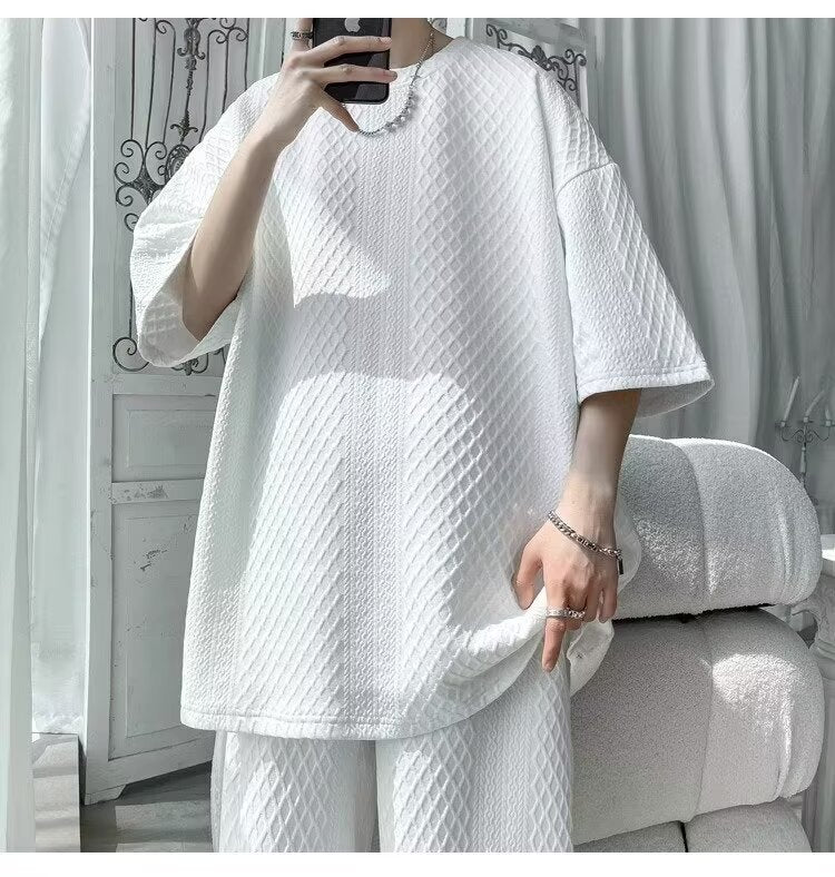 Men's Summer Diamond Lattice Leisure Sports Suit