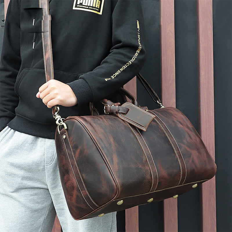 Vintage Distressed Cowhide Leather Duffle Bag