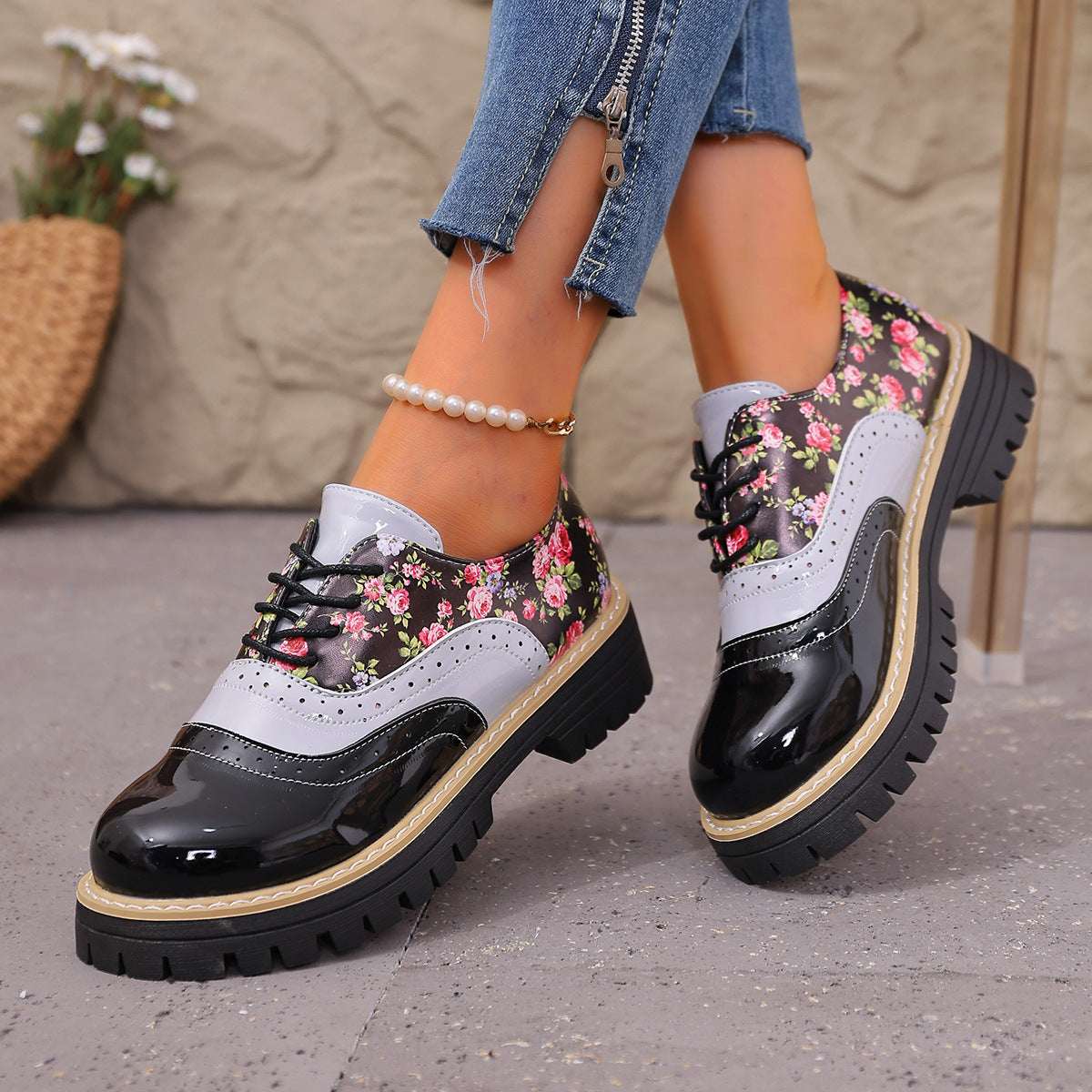 Women's Plus-Size Chunky Heel Casual Shoes - Color-Blocked Fashion Sneakers