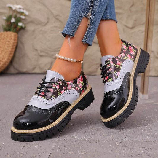 Women's Plus-Size Chunky Heel Casual Shoes - Color-Blocked Fashion Sneakers