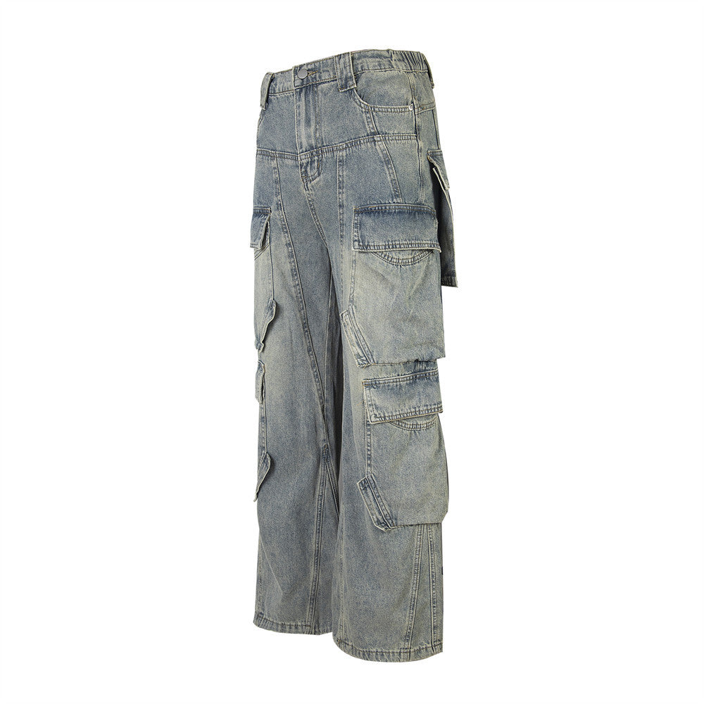 Men's Multi-Pocket Cargo Denim Jeans | Blue | M–2XL