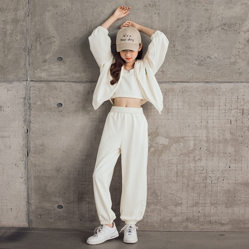 Korean Style Zip-up Shirt, Casual Pants, Three-piece Children's Sportswear