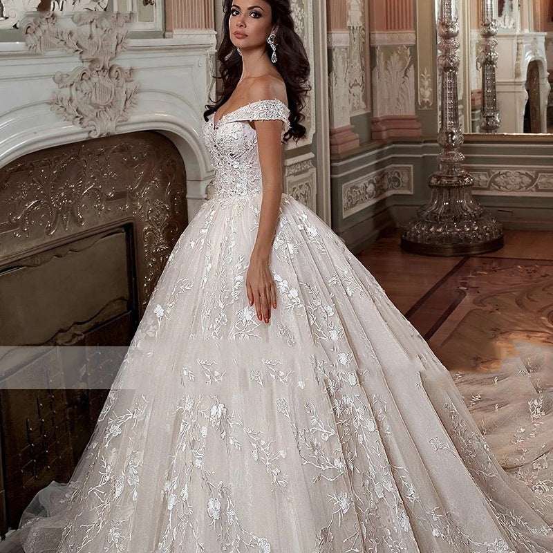 Women's French Mori Off-Shoulder Wedding Dress – Simple Elegant Bridal Gown with Straps | White | US 2–16 & 14W–26W