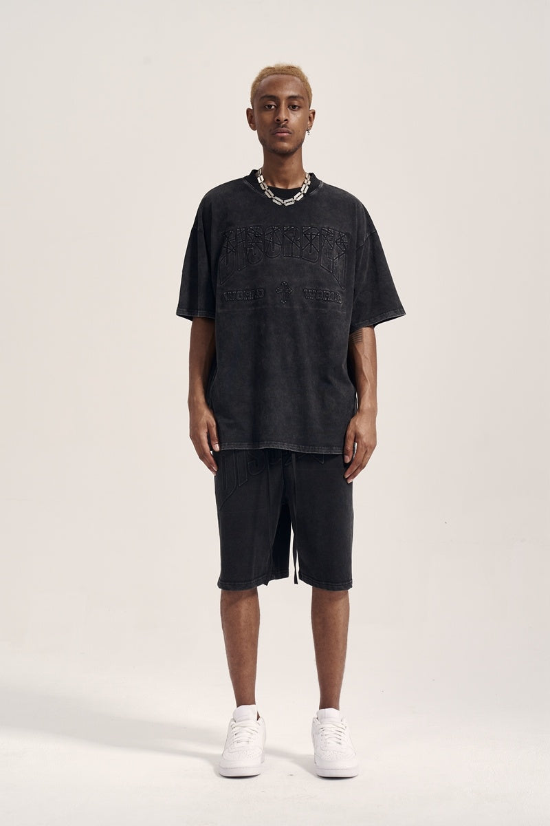 Vintage Embossed Drawstring Men's Loose Casual Shorts