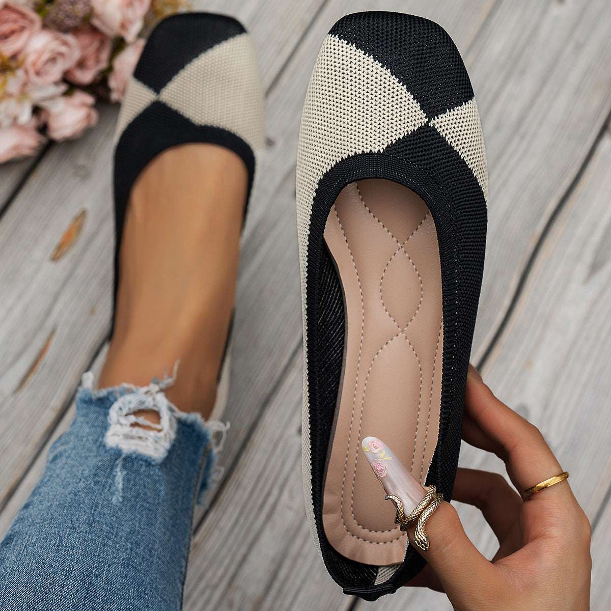 Flyknit Low-cut Flat Soft Bottom Multicolor Shoes Women