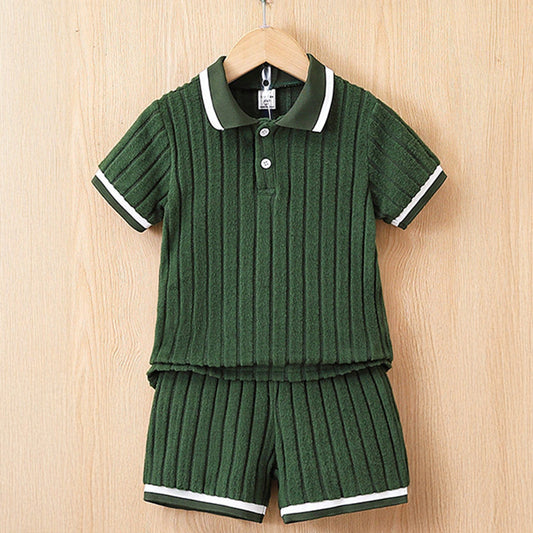 Children's Polo Collar Striped Shorts - Unisex Kids Summer Wear