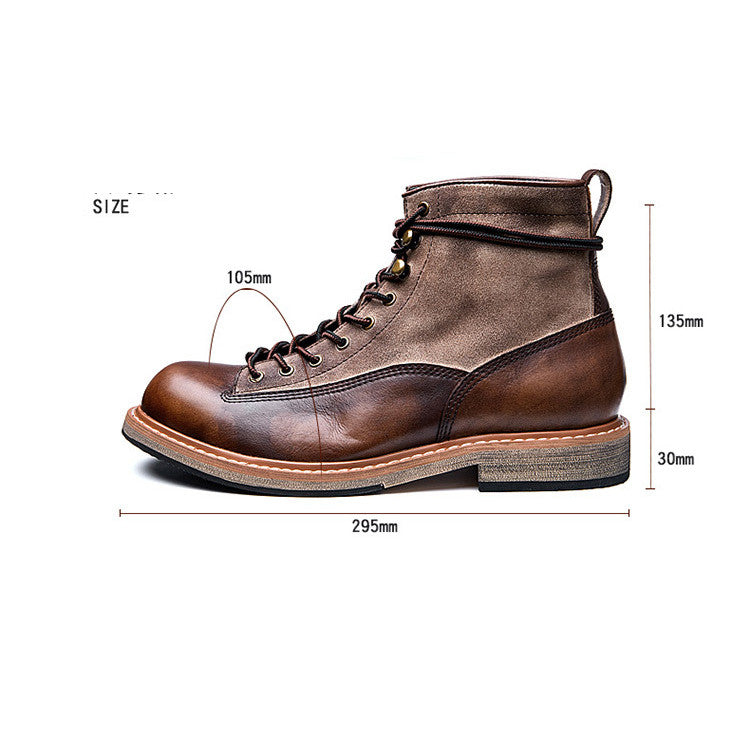 Brown leather boot with size measurements on a white background