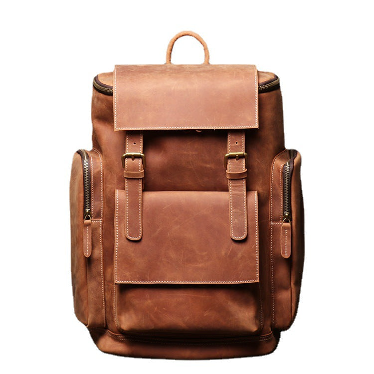 Men's Genuine Leather Laptop Backpack - Large Capacity