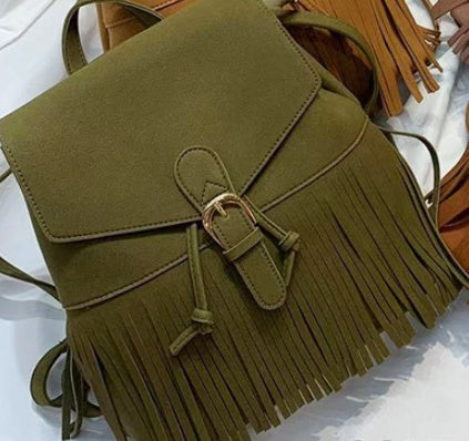 Women's Frosted Tassel Backpack - Solid Color