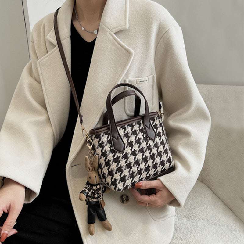 Houndstooth Checkerboard Shoulder Bag - Women's All-Match Messenger Tote