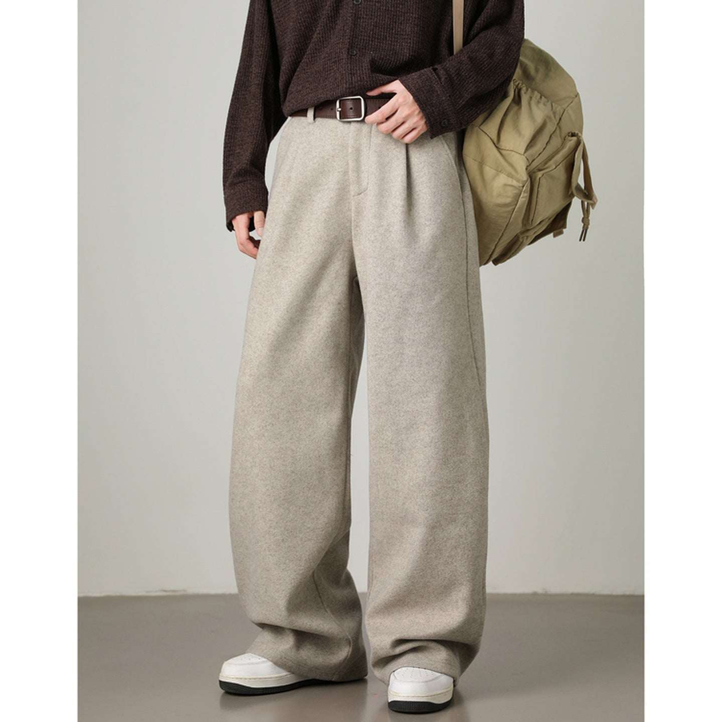 Old Money Wide-Leg Straight Trousers | Filbert Oats, Morning Mist Gray & Rock Black | M–3XL