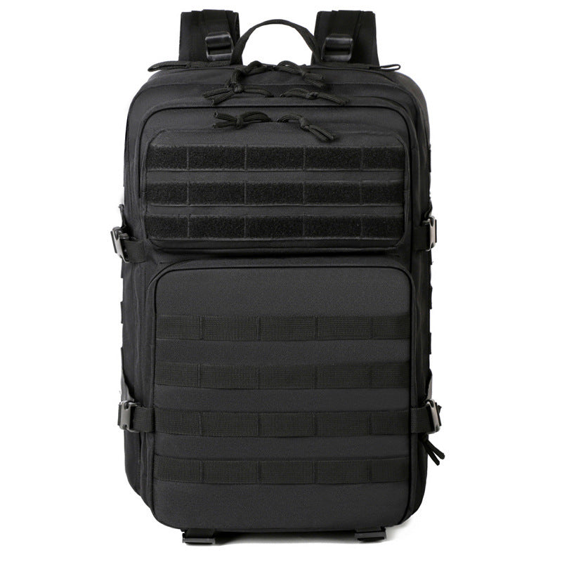 Black tactical backpack on a white background