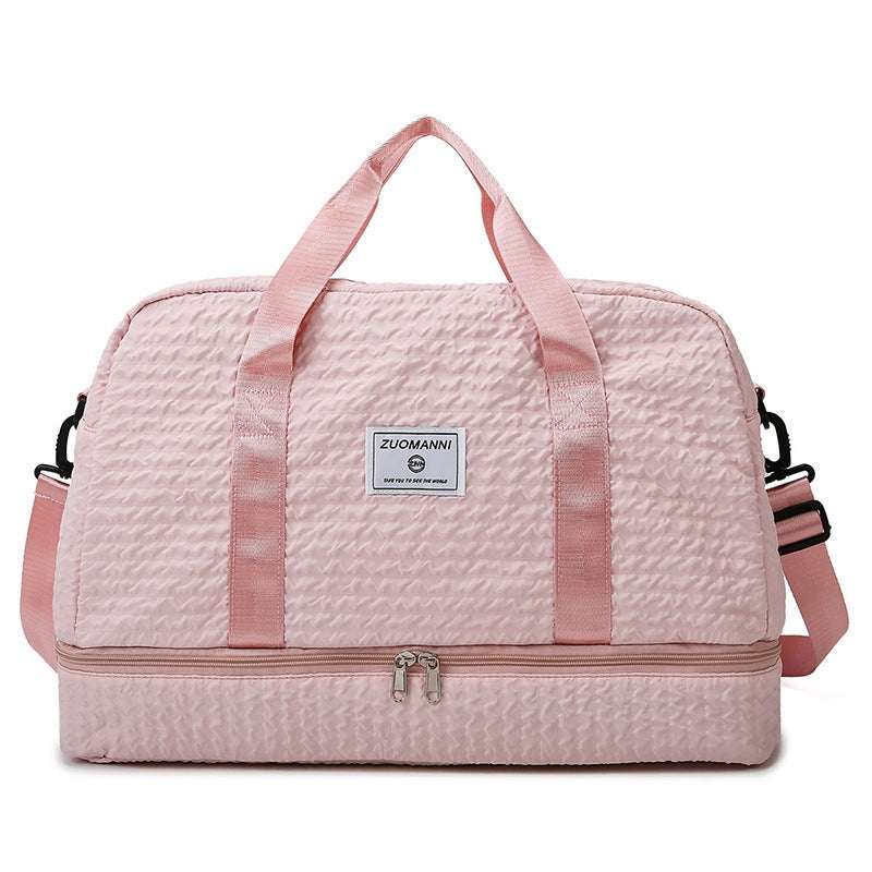 Ruched Travel Duffle Bag - Women's Gym Weekender with Wet/Dry Compartment