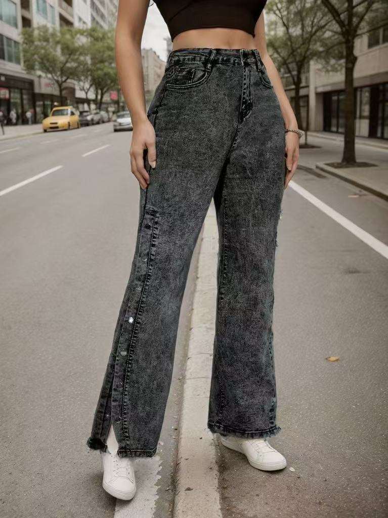 Women's Retro Stretch Flared Jeans | Multi-Button | Black | S–2XL