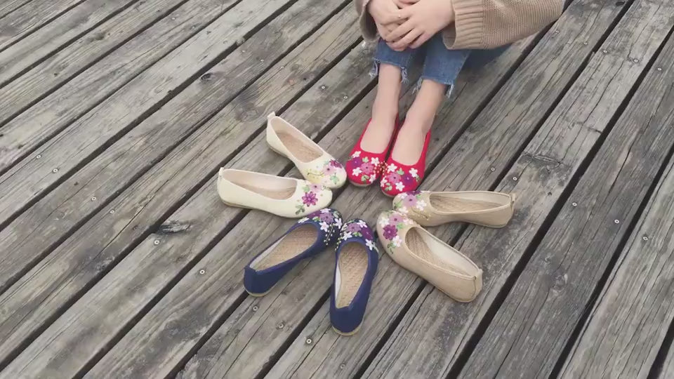 Ethnic Style Embroidered Shoes Flat Linen Women